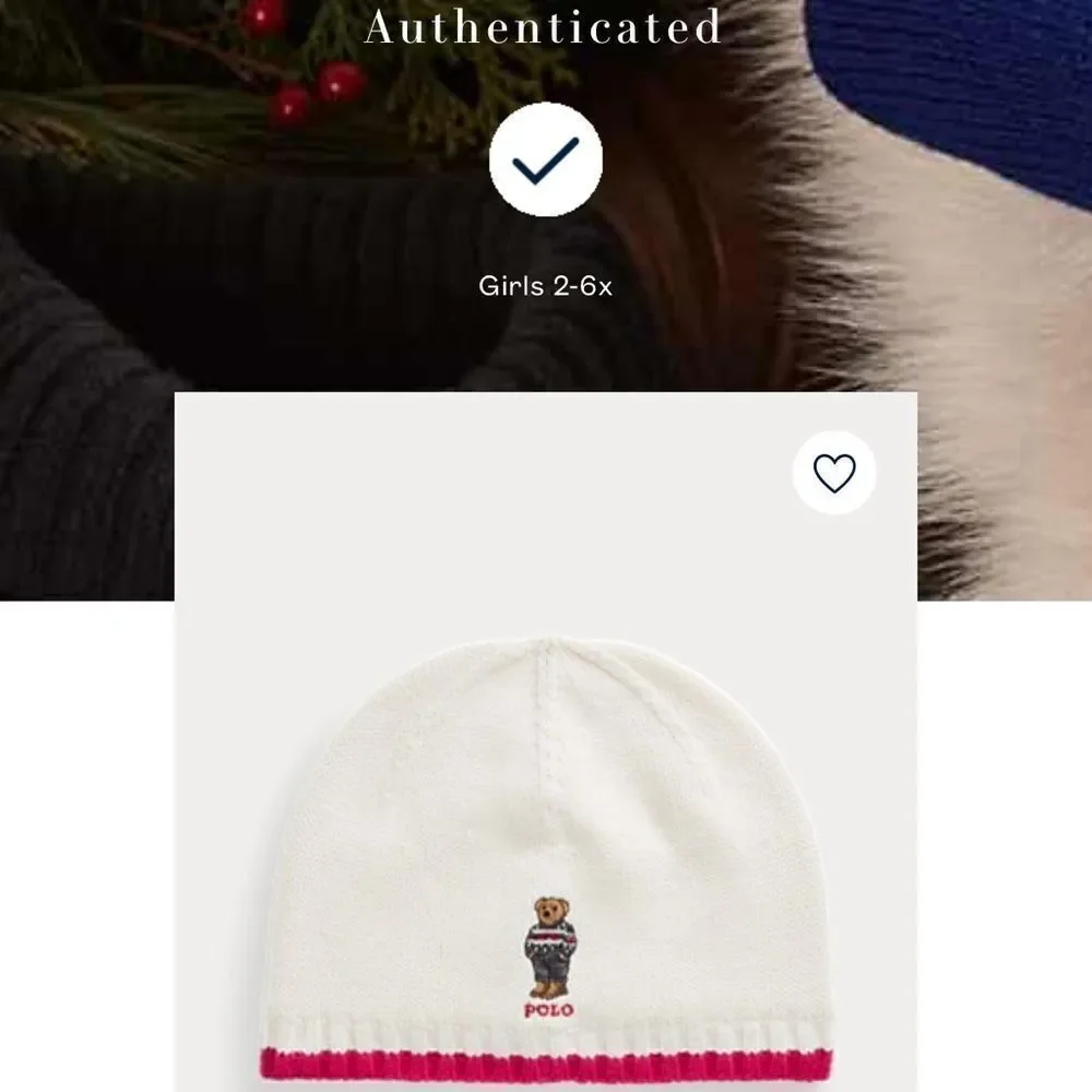 Ralph Lauren Polo Bear Motif Knit Beanie Girls 2T-4T